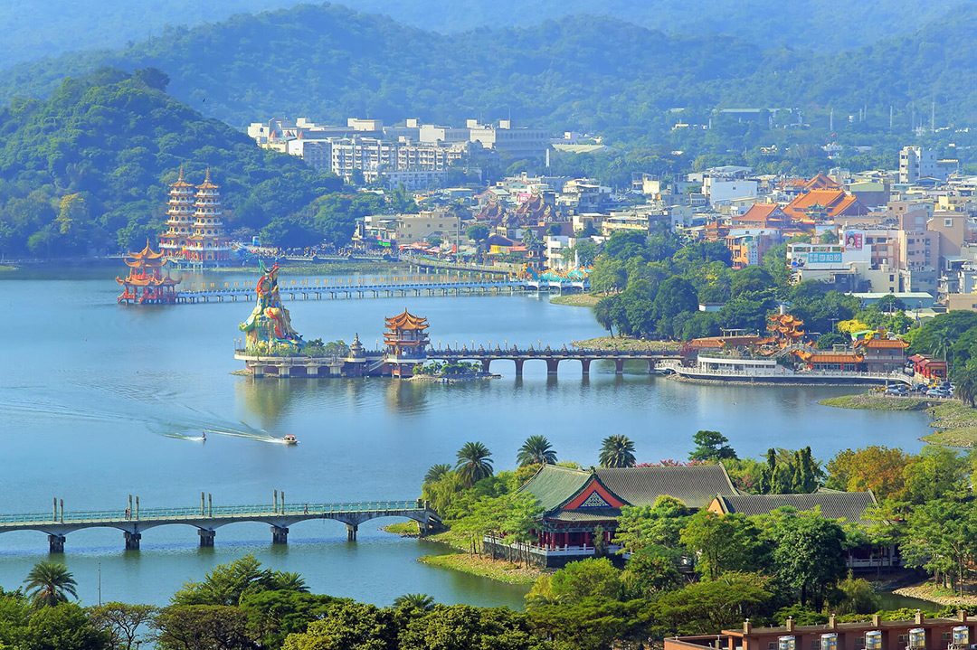 Lotus Pond and its temple pavilions in Zuoying, Kaohsiung
